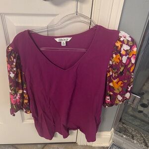 The Pioneer Woman Plum Blouse with Floral Sleeves